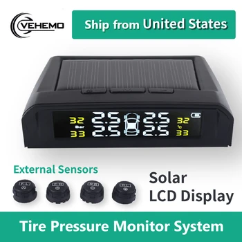 

USB TPMS Portable Tire Pressure Monitoring System with 4 External Sensor Black Anti-Explosion TPMS Solar Power Auto TPMS Android