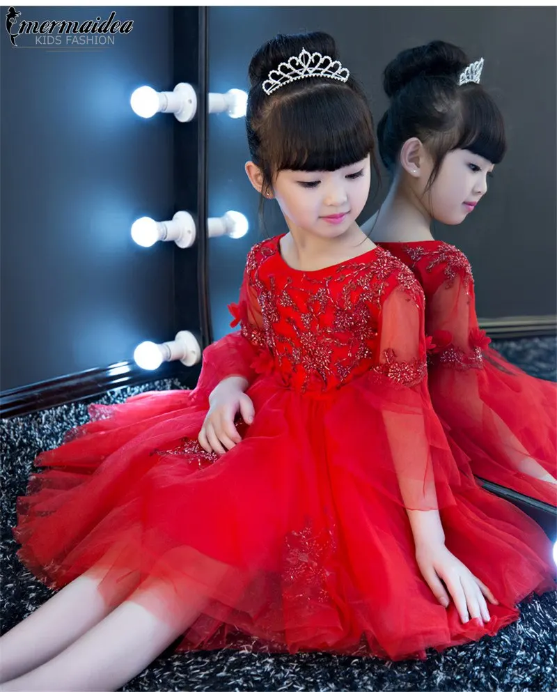 Высококачественное белое кружевное платье принцессы с вышивкой для девочек на день рождения, свадьбу, вечеринку милое платье с расклешенными рукавами, подарок