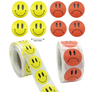 

500pcs Cute 1 Inch Smiley Sad Round Sticker Student Children Decoration Packaing Sealling Label Cartoon Stationery Stickers