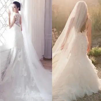 

Elegant Wedding Accessories 3 Meters Two Layers Wedding Veil White Ivory Simple Bridal Veil With Comb Wedding Veil Female