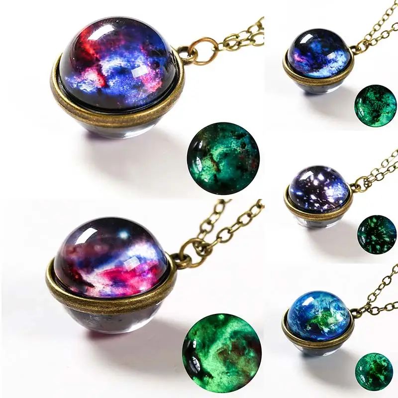 

2019 New 1PC Glass Nebula Galaxy Necklace Art Picture Handmade Pendant Necklace Universe Double Sided Planet Jewelry