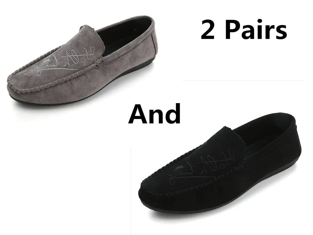 Большие размеры 39-44; мягкие удобные мужские лоферы для отдыха; парусиновая Классическая обувь на плоской подошве для вождения; лаконичные туфли без застежки в стиле ретро; 2 пары - Цвет: style 2