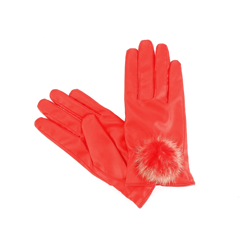1 пара, женские модные однотонные перчатки из искусственной кожи черного/красного цвета, осенне-зимние Утепленные перчатки для велоспорта, аксессуары для одежды, перчатки