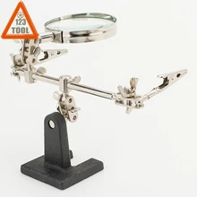 Soldering Iron Station Stand With Welding Magnifying Glass Clip Clamp Third Hand Helping Desktop Magnifier Soldering Repair Tool