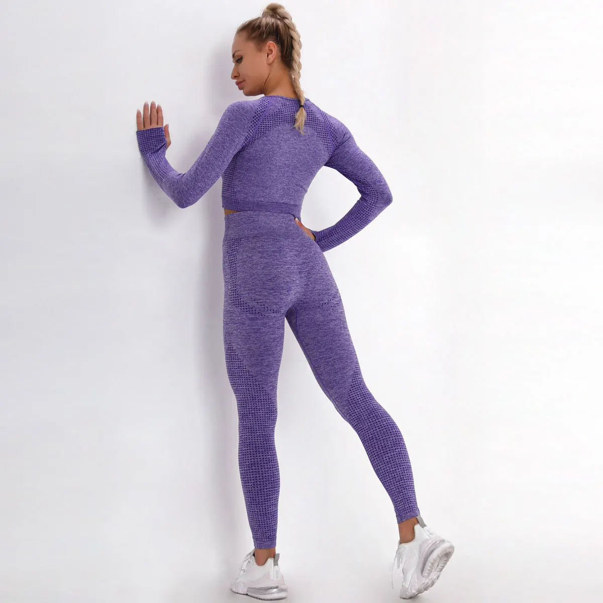 2/3/5PCS Women Sportswear Yoga Set Gym Clothing Tracksuit Long Sleeve Crop Top High Waist Seamless Leggings Fitness Sports Suits