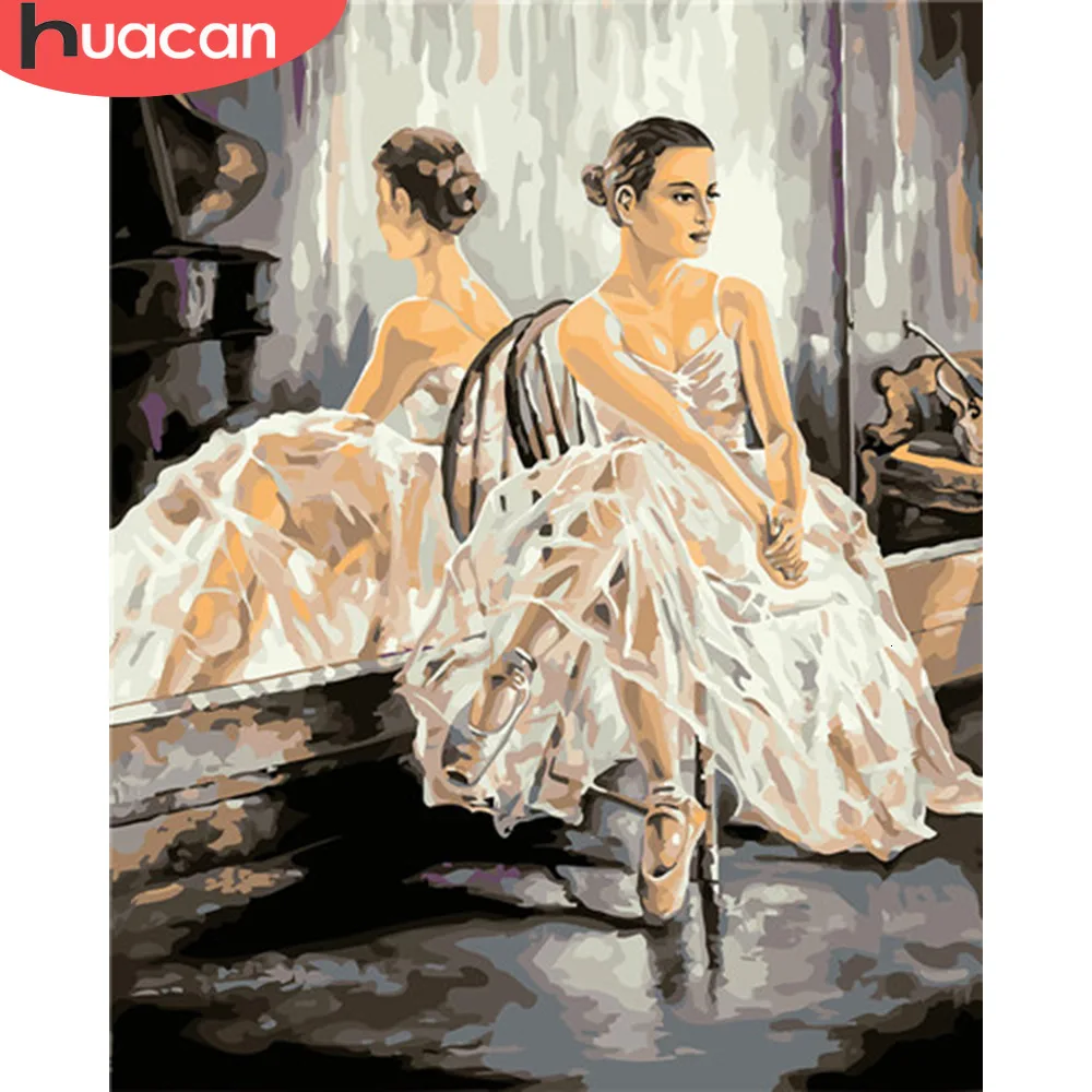 

HUACAN Painting By Numbers Ballet Girl HandPainted Kits Drawing Canvas Oil Pictures By Numbers Dancer Portrait Home Decor Gift