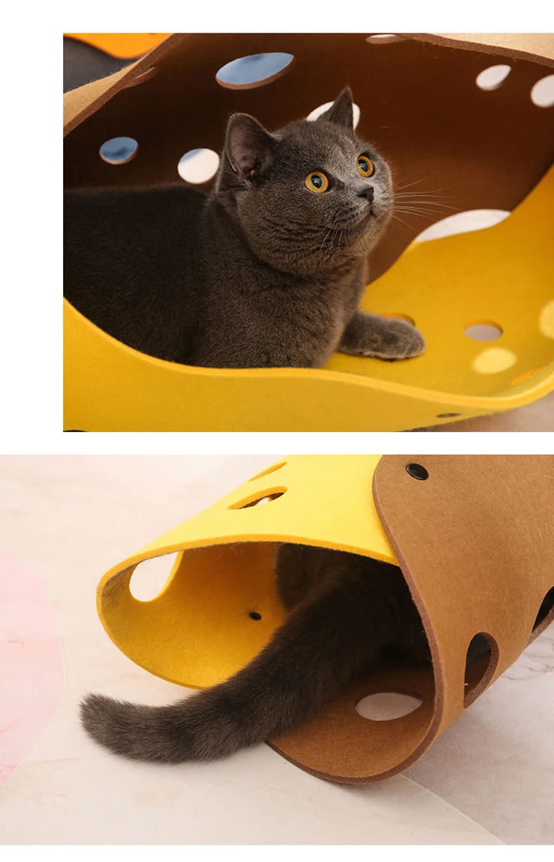 2 In 1 Cat Tunnel Toy Foldable and Stitchable Toys Felt Cat Nest Funny Pet Interactive Rolling Tubes Washable Cat House