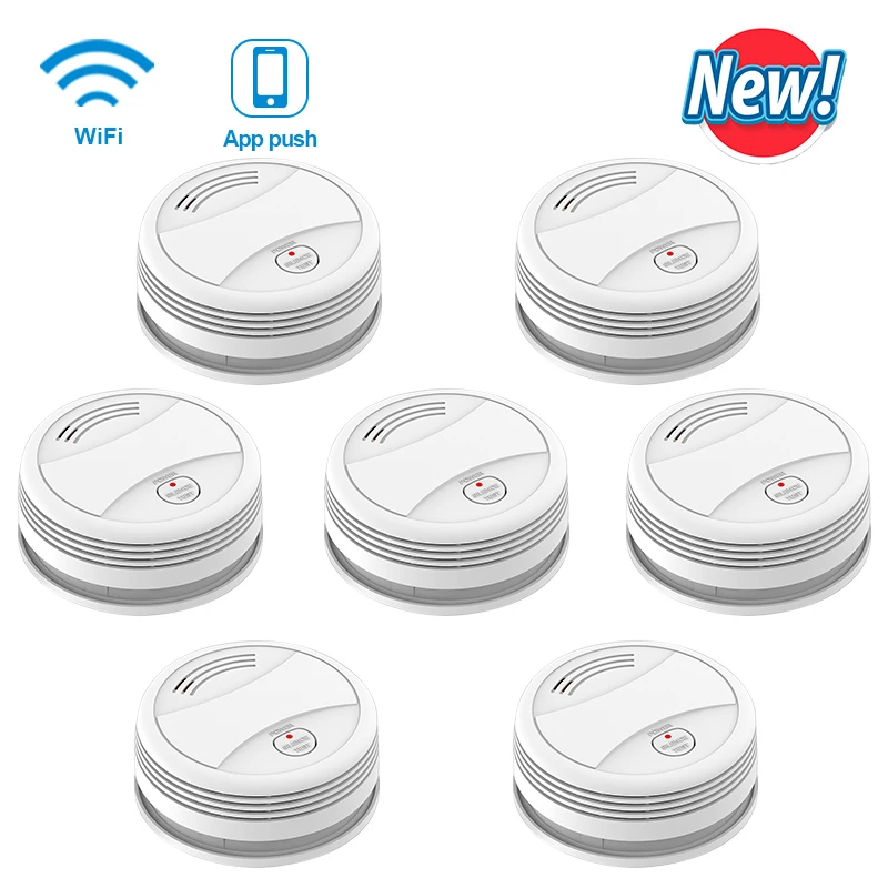 CPVan 7pcs/Lot Wifi fire detector smoke alarm Tuya App phone Control Fire Protection Portable wifi rookmelder smoke detector