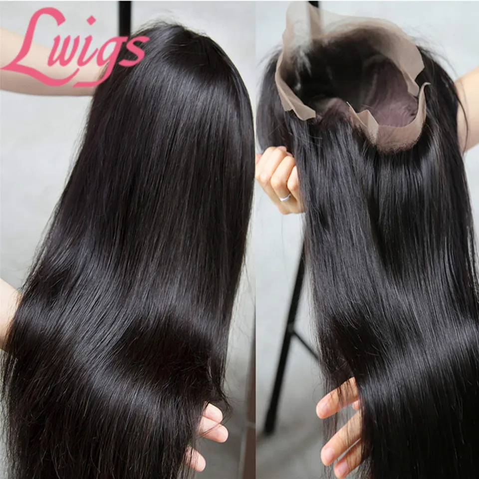 Прямые парики из натуральных волос на кружевной основе, парики из натуральных волос на кружевной основе для черных женщин, 150% плотность, Длинные бразильские парики на кружевной основе