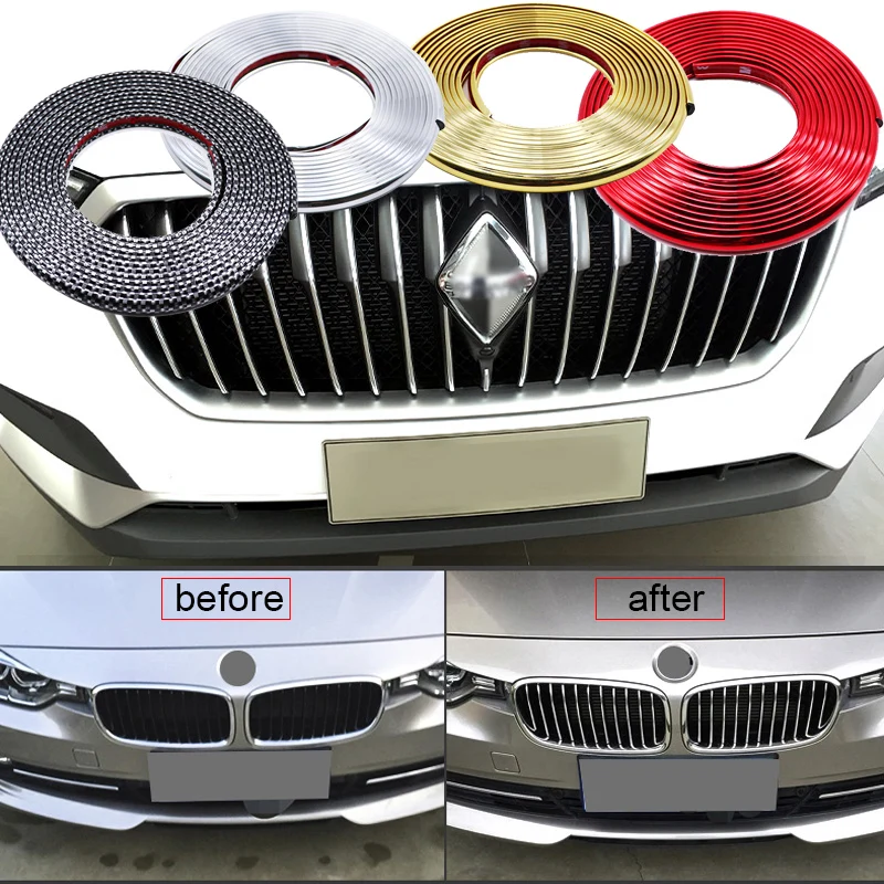 8M Car accessories Grille Impact Decorative Strip Bumper Styling Moulding Trim Strip Wheel Hub Protection Red Carbon fiber