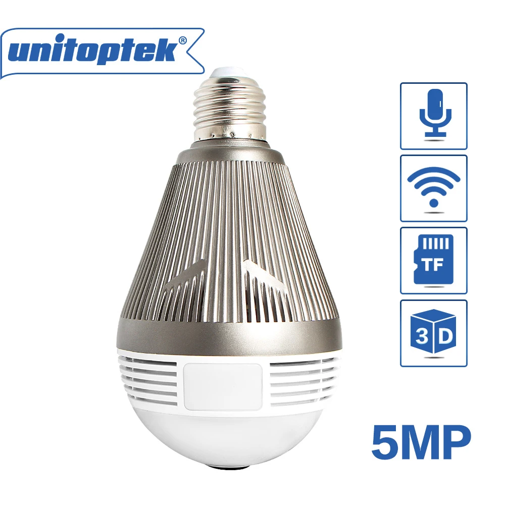 UNITOPTEK ламповый светильник беспроводная ip камера 960P 1080P 3MP 5MP Wi Fi рыбий глаз 360