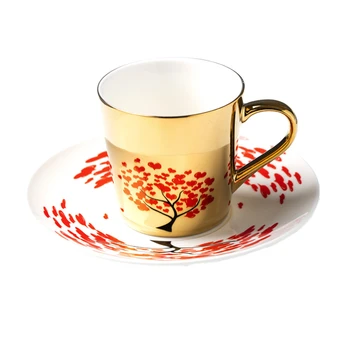 

Mirror Coffee Mugs Specular Reflection Love Tree Ceramic Tea Cups With Spoon Creative Coffeeware