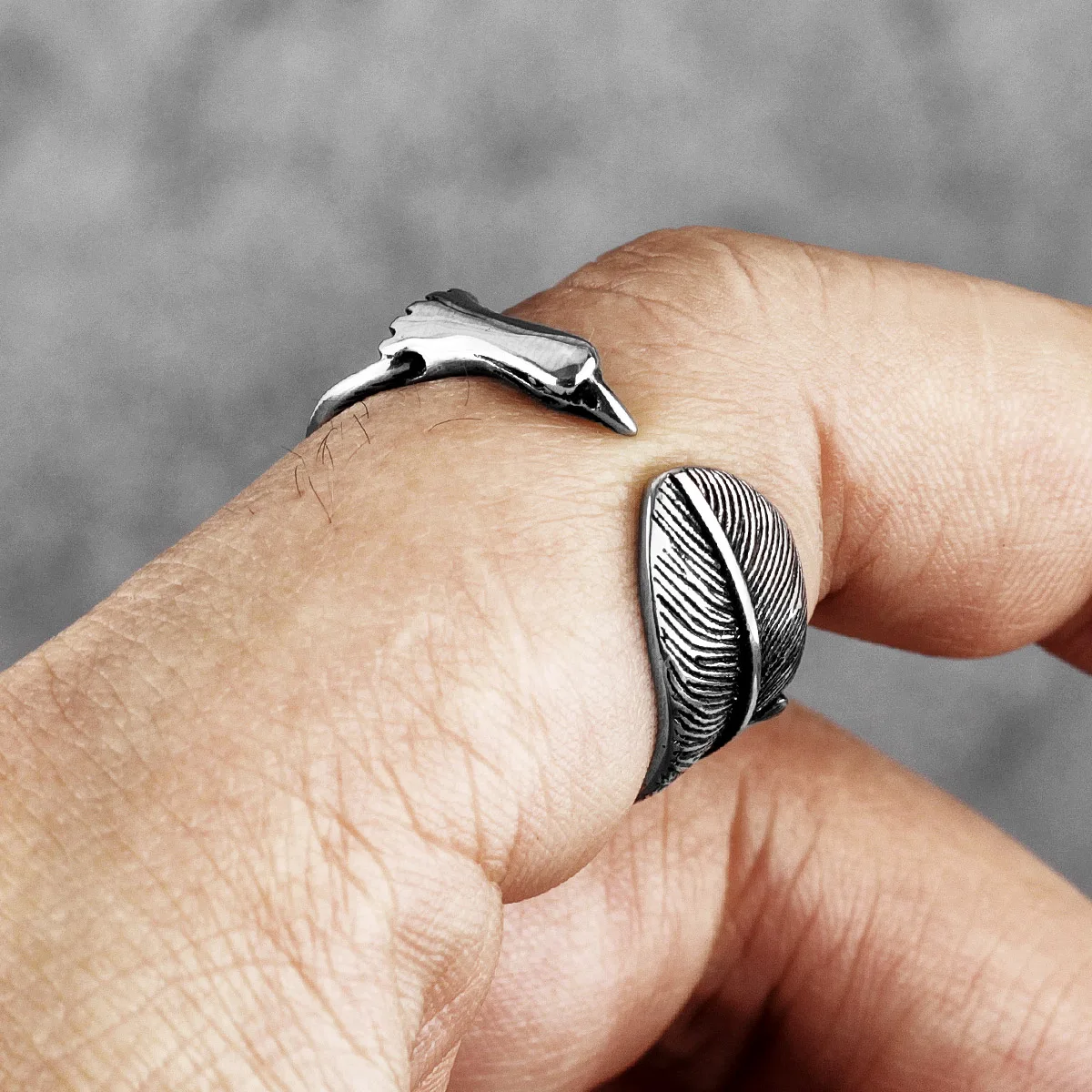 Anello Vintage Con Aquila E Piuma - Regolabile, Ipoallergenico, Per Uomini E Donne, Stile Vichingo - Foto 11