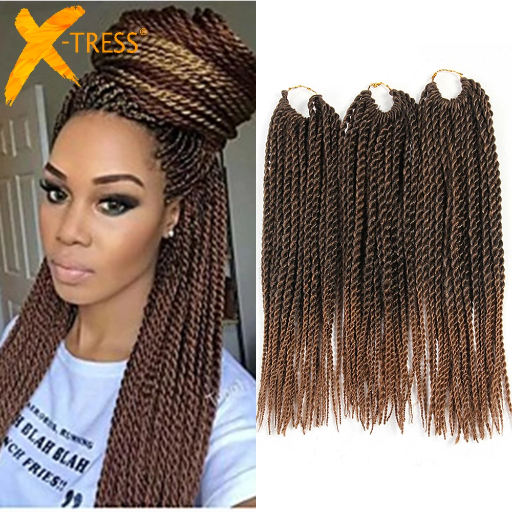 Synthetic Senegalese Twist Braiding Hair Extensions X-TRESS Ombre Brown Color  Low Temperature Fiber Pre Looped Crochet Braids