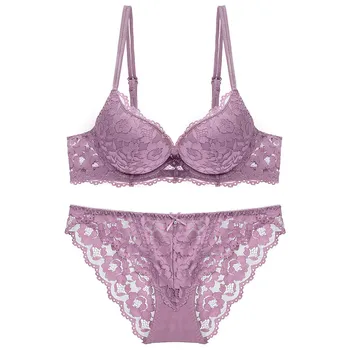 

European and American Sexy Lace Underwear Top Thin Bottom Thick Gathered Bra Small Chest Gathered Bra Suit