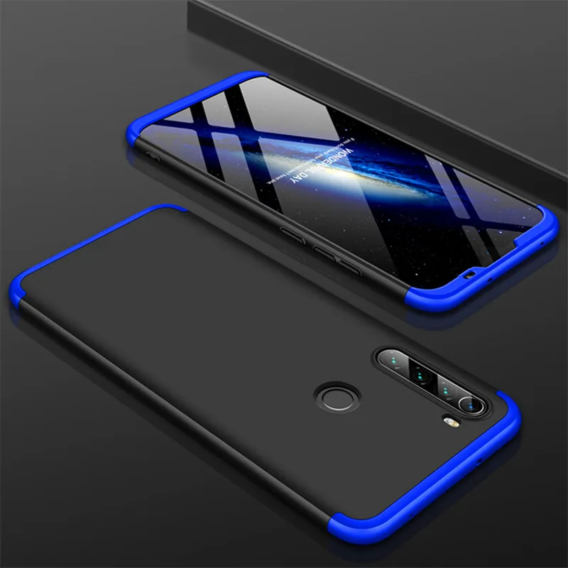 Black and Blue Redmi Note 8T 360 чехол Цветной 360 полная защита корпуса чехол матовый Жесткий чехол для телефона для Xiaomi Redmi Note8T с Стекло протектор - Цвет: Black and Blue