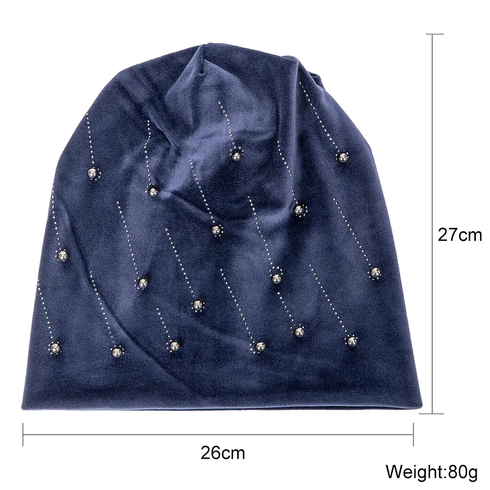 Winter Woman Hat Suede Soft beanie Hat for Women Solid Color Pearl Fashion Winter Warm Hat