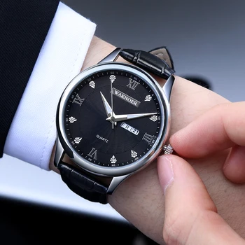 

WAKNOER Luxury Men's Watches 2020 Business Watch Men Fashion Sport Watch Top Brand Leather Auto Date Men's Watch Clock Saat