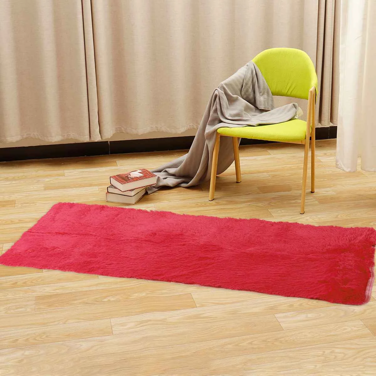 Bright Red 60x160cm Thickened Square Floor Mat Cover Anti-skid Shaggy Area Yoga Rug Home Living Room Bedroom Table Carpet Blanket Mat Long - Цвет: Bright Red