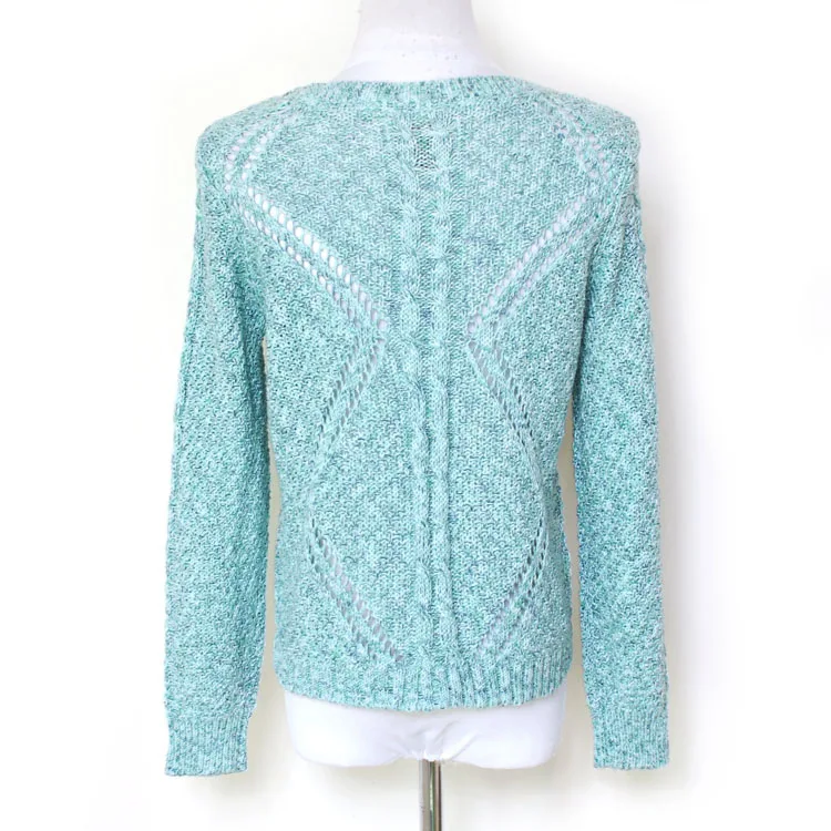 YUNINYOYO Beautiful blue-green gradual change hollow perspective knitting high waist cotton spring autumn Pullover  thin sweater