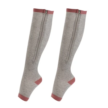 

Compression Zip Up Socks Open-Toe Zipper Leg Support Knee Stocking Gray