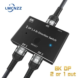 Répartiteur Displayport 8K Ultra HD DP 1.4, commutateur bidirectionnel 2X1 1X2 SST/MST Hub 8K @ 30hz 4K @ 120Hz, adaptateur de répartiteur 32.4 Gbps 