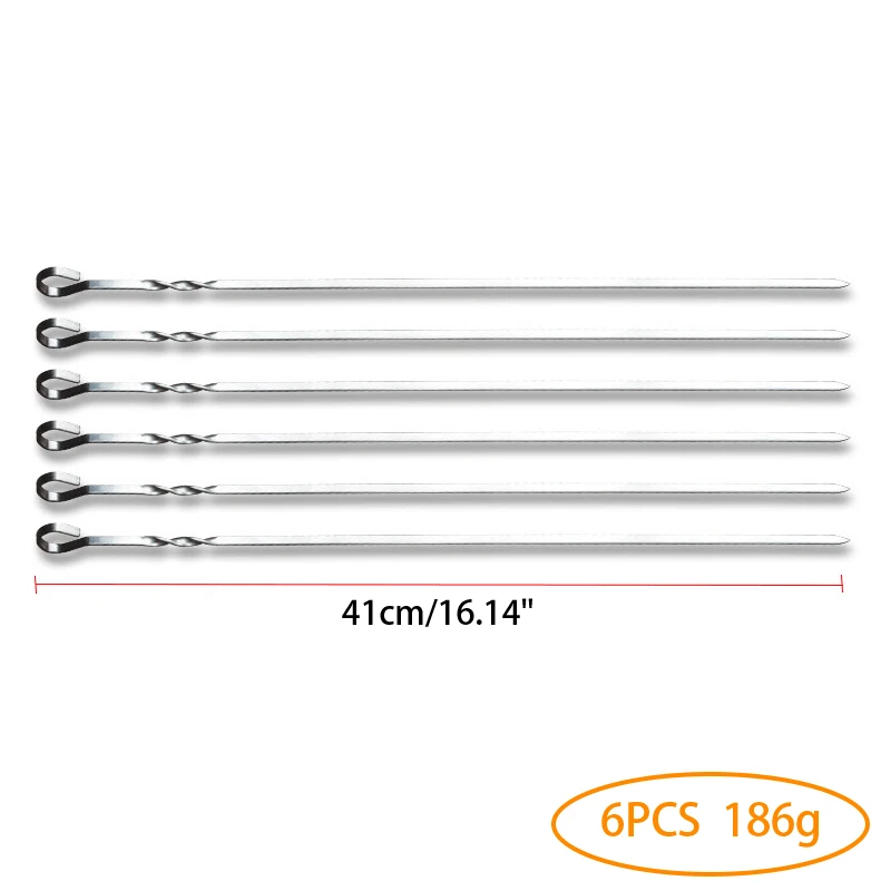 6-12pcs BBQ Skewer Stainless Steel Shish Kebab BBQ Fork Set 41cm 16.15inch Long Flat Barbecue Needle Meat Grill Outdoor Tools
