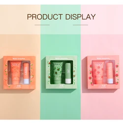 2 Pcs of Avocado Strawberry Peach Hand Cream Lip Balm Plant Moisturizing Set Anti-chapped Hand Lotion And Lip Skin Care