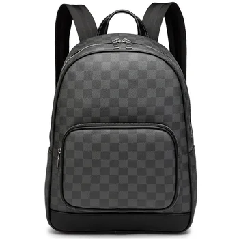 

Men Backpacks New Fashion Laptop Backpack Large Capacity Stylish Leather Student Plaid Backpack Water Repellent Rucksack