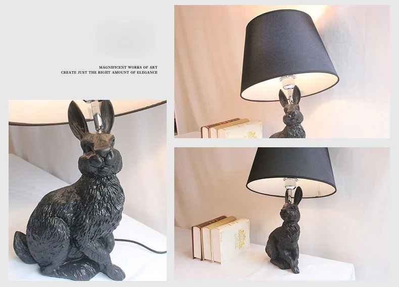 Resin black White Rabbit Modern LED Table Lamp Black stand desk light 17