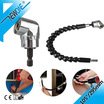 

105 Degree Right Angle Drill Attachment and Flexible Angle Extension Bit Kit for Drill or Screwdriver 1/4" Socket Adapter Tool