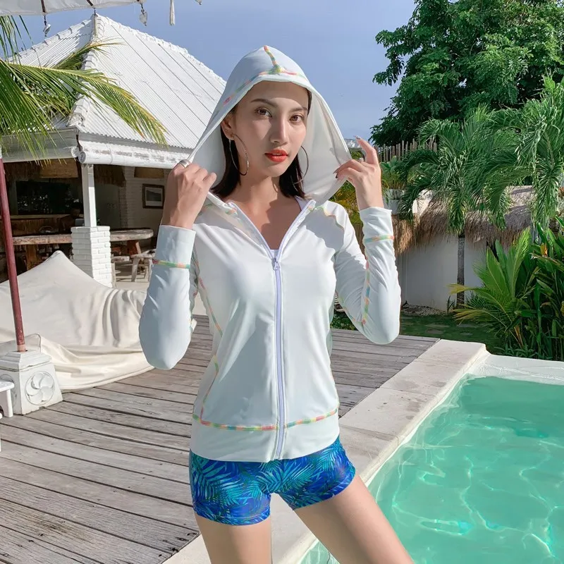 

Imone up to New Style Bathing Suit Fashion & Sports Casual Split Type Long Sleeve Hoodie Boxer Three-piece Set Bathing Suit 8809