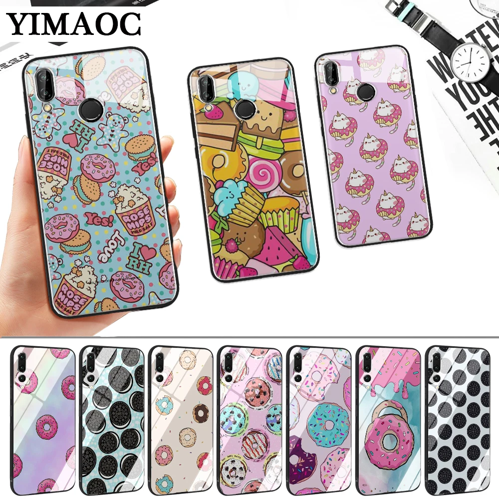 Donuts Cookie Biscuit Glass Case for Huawei P10 P20 P30 Lite Pro P Smart Y6 Prime Y93 Mate 20 |