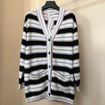 

Knitted Sweater Women Cardigan Vintage Stylish Geometric Fashion Long Sleeve England Style Outerwear Chaquetar