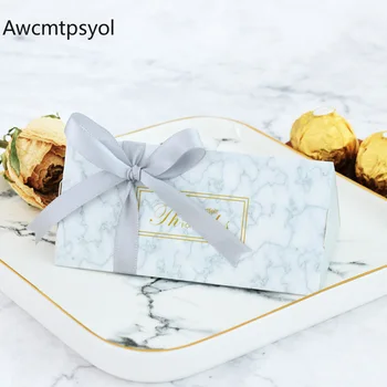 

New Marble Wedding Gift Chocolate Boxes Paper Candy Box with Ribbon Sweet Package Wedding Decorations Baby Shower Party Supplies