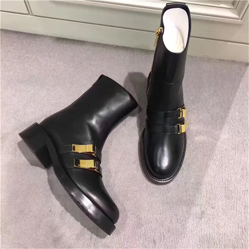 Botas mujer invierno; коллекция года; Зимние ботильоны с ремешком и пряжкой; обувь с боковой молнией; женская модная обувь с круглым носком; bottes femme - Цвет: as pic(velvet )