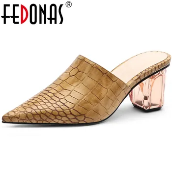 

Fedonas Women Spring Animal Prints Synthetic Leather Pumps Sexy Pointed Toe Rome Plus Size High Heels Party Shoes Woman Mules