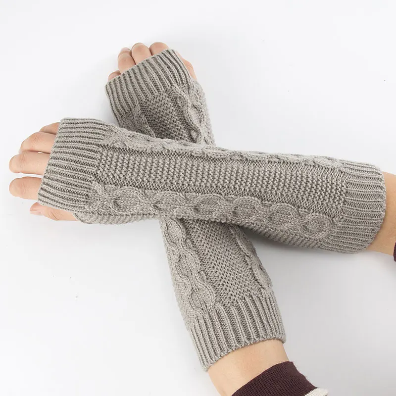 

Sparsil Women Winter Warm Knitted Long Glove Lady Hand Arm Fingerless Crochet Elbow Sleeves Twist Pattern Mitten With Thumb Hole