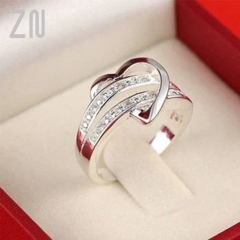 

ZN 2020 Fashion Women Rings Half heart-shaped Double Rhinestone Heart Love Women Wedding Ring Size 6 7 8 9 Gift