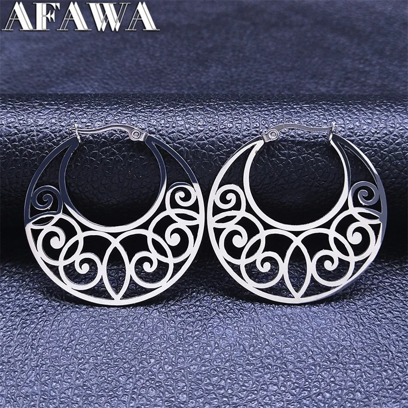 2026 Bohemia Edelstahl-Blumenkorb-Ohrringe für Damen, silberfarben, große Creolen, Schmuck, Pendientes de Acero 8994