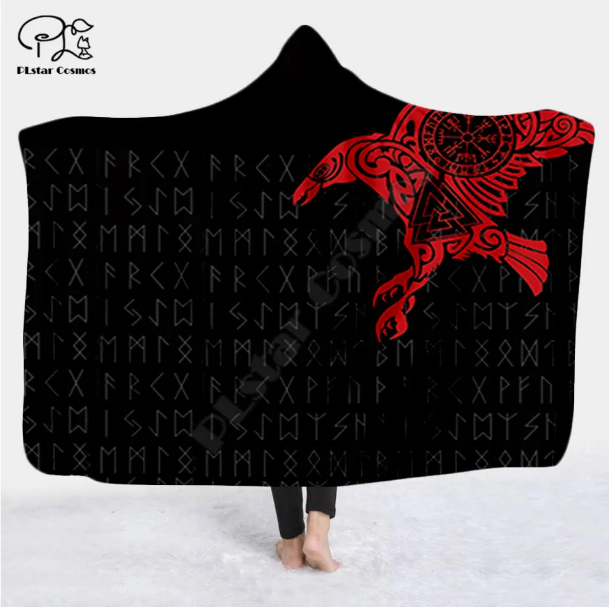 

Viking tattoo Character Hooded Blanket Adult colorful child Sherpa Fleece Wearable Blanket Microfiber Bedding style-4