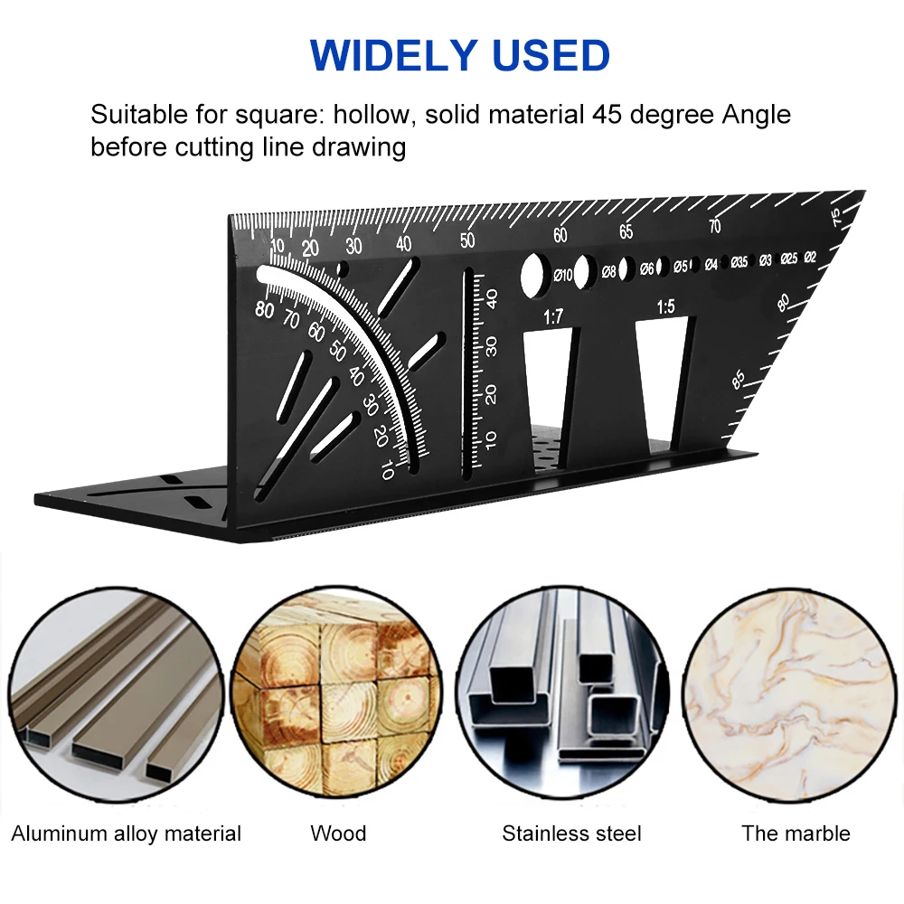 Многофункциональная угловая линейка 45 90 градусов Алюминиевый сплав Точная деревообрабатывающая квадратная угловая линейка маркировочный прибор плотник инструмент