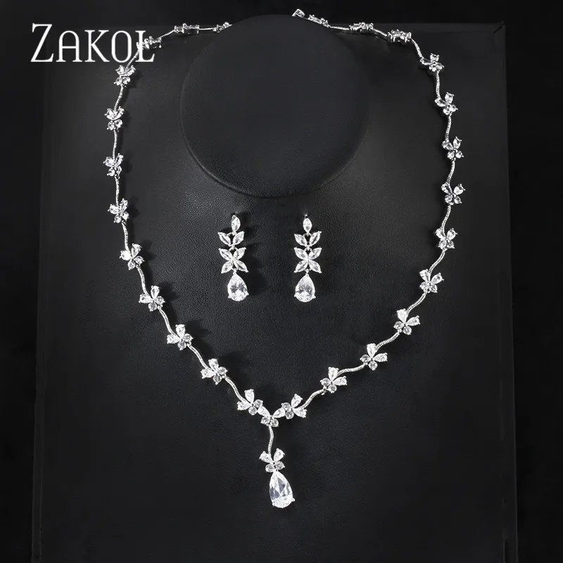 

ZAKOL Marquise Cut Zirconia Crystal Flower Wedding Jewelry Set for Women Party Dinner Dress Accessories Factory Price FSSP424
