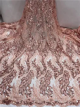 

2019 high quality with embroidered net tulle mesh lace french sequins lace fabrics for wedding dress