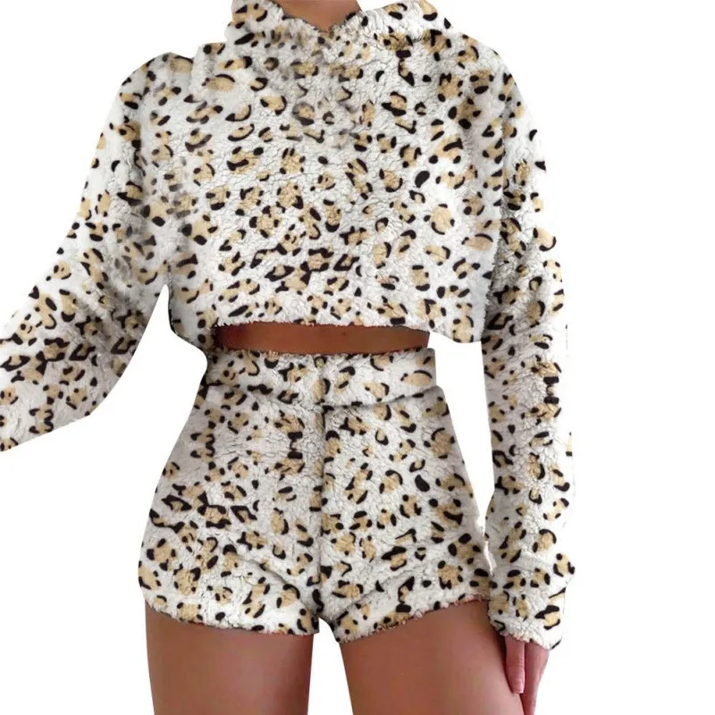 

Ladies Autumn Leisure Suit Round Neck Sweater Loose And Lazy Drawstring Shorts Casual Suit Clothes