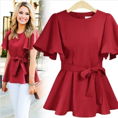 

Europe And America Large Size Dress Spring And Summer New Products Corset Lace-up Fray Hem Elegant Shirt Large GIRL'S Tops