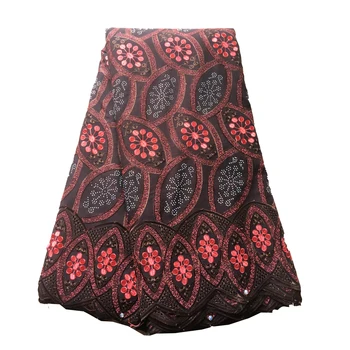 

Free shipping 2019 African Coral Black Lace Fabric Embroidered Swiss Voile Lace Fabric With Stones For Wedding Dress Robe