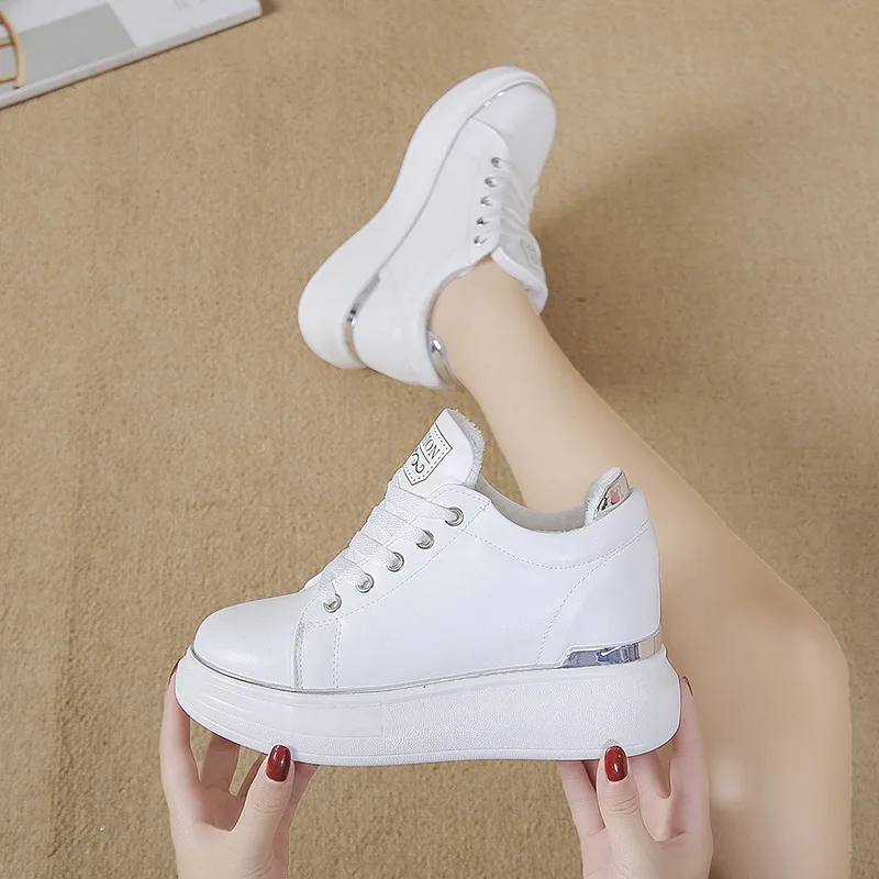 

White Shoes Women's in Platform 2019 Spring New Style Korean-style Versatile Extra High Thick Bottomed Lace-up Casual White Athl