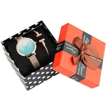 Women’s Watch Bracelet Gift Set Quartz Wristwatch for Girls Blue Gradient Dial Watches for Female Wrap Bracelet