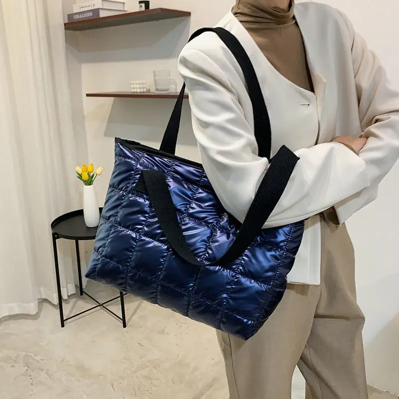Moda jasna twarz wzór diamentowy pikowana nylonowa torba Tote kosmiczna bawełna torebka luksusowa damska torba markowa wygodna torba na zakupy